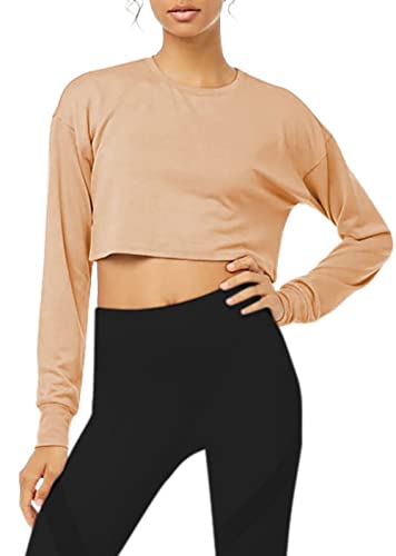 Bestisun Long Sleeve Crop Top Cropped Sweatshirt for Women with Thumb Hole4