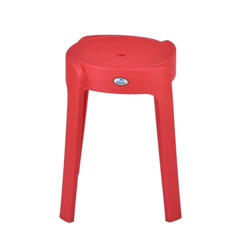 Image of Nilkamal Twist Sturdy and Durable Plastic Seating Stool | for Living Room, Bedroom, Bathroom, Kitchen, Office | Bright Red
