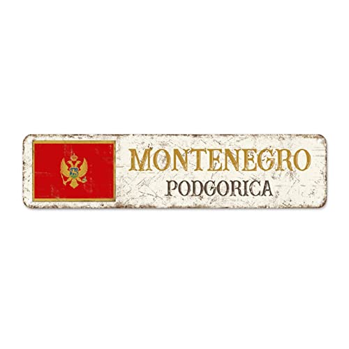 Montenegro Flagge Wandkunst Dekor Metallschild Hauptstadt Stadt Podgorica Retro Aluminium Metallschilder Land Souvenir Nationalflagge Stadt Souvenir Metall Wandschild Qualität Metallschild für Küche