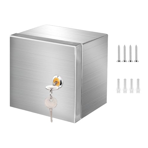Edelstahl Schaltschrank Verteilerkästen,Wandmontiert Verteilerschrank Schaltkasten mit 2P Leckschalter 32A und Europäische Steckdose 250V/16A,Wasserdicht Verteilerkasten Außen Innenbereich mit Schloss