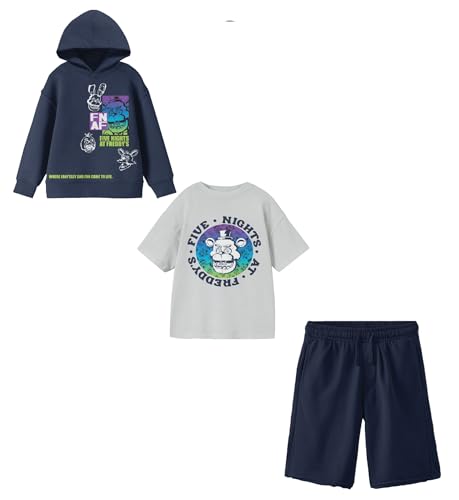 Bioworld Five Nights At Freddys Perfect Outfit Hoodie Short-Sleeve Tee and Lounge Shorts 3-Piece Combo Set 4 (XS)
