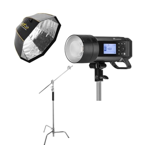 Flashpoint XPLOR 600 PRO TTL - Glow EZ Lock Octa Quick XL Softbox with Bowens Mount (48in), Flashpoint 10' Century Light Stand on Turtle Base Kit with 40in Grip Arm, 2 GOBO Heads, Baby Pin - Chrome