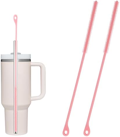 BOXOB 2pz Spazzole In Silicone Per Pulire Cannucce – 24cm, Flessibili, Riutilizzabili (rosa)