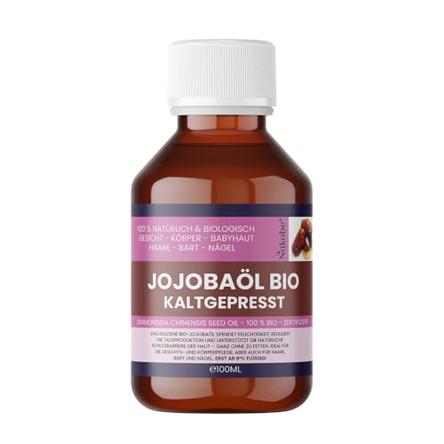 Aceite de jojoba orgánico prensado en frío – 100 ml – Premium Simmondsia chinensis Seed Oil para cosméticos, cuero cabelludo y cuidado del cabello – Nativo – Vegano Nakobe