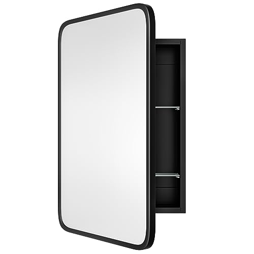 Image of AGDULL Medicine Cabinet with Black Metal Frame Mirror, Overall 16.5 inchx24 inch