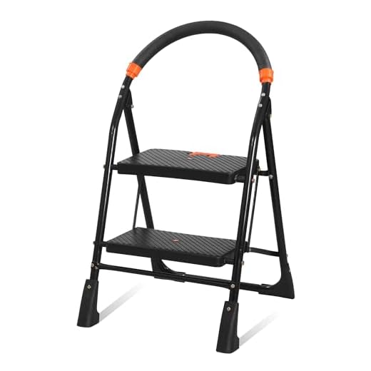 Trendy Cameo 2 Step Heavy Duty Foldable Step Ladder with Anti-Skid Shoes and Extra Strong Wide Steps (Black)