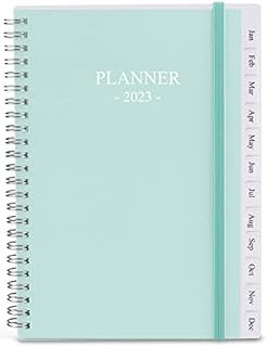 2023 Diary, A5 Weekly Planner with Monthly Tabs, Weekly Planner Runs from Jan 2023 to Dec 2023, Elastic Closure, Flexible Cover, Twin-Wire Binding, Easy to Organize Your Daily Life, 14.8×21cm, Teal