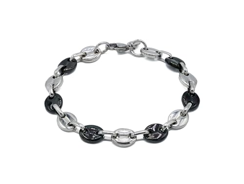 Du Sablon Bracelet Graine de Café Argent Noire en Acier Inoxydable