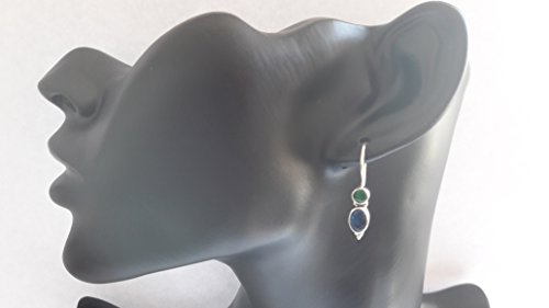 Image of Handicraft 92.5 Sterling Silver emerald + sapphire Dangle and Drop Hook Earrings for Girls /Women