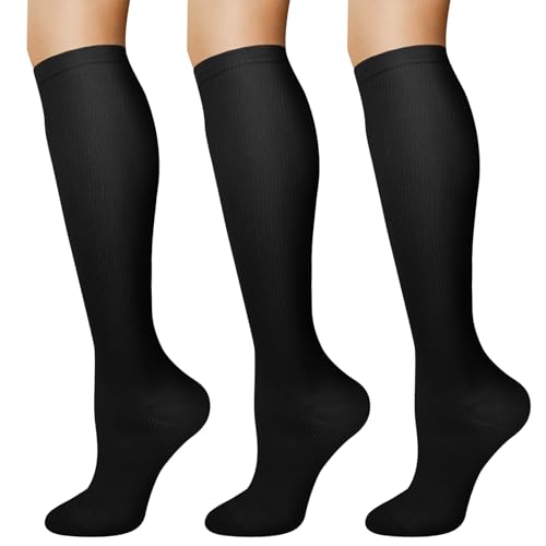 DiULi Calcetines de Compresion para Hombres y Mujeres, 3 Pares Medias de Compresión Mujer y Hombre, Calcetines Compresivos para Correr, Deporte, Viajes, Enfermeras y Embarazo (Negro - S/M)
