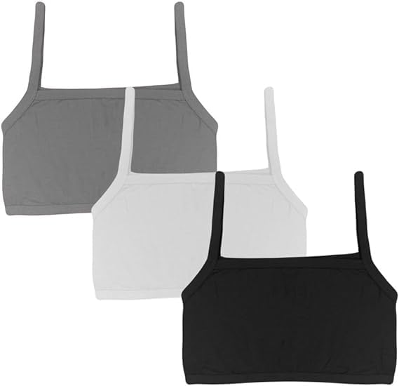 OK INTERPRISES Solid Beginner Bras for Girls/Kids Half Slip & Camisole Pack of 3 (White-Black-Grey)