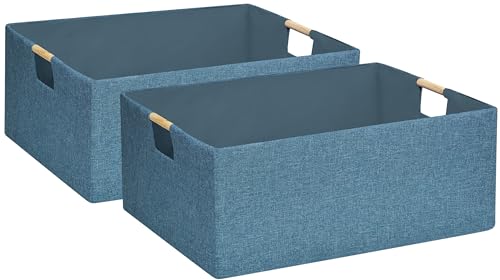 Image of Foldable Storage Box with Handles | 16.9 Inch Collapsible Organizer for Clothes, Toys, Makeup | Sturdy Cardboard Frame & Washable Fabric | Space-Saving Home Decor 2Pack