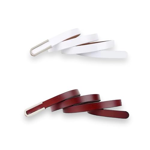 Ceinture fine en cuir véritable femme chic avec boucle alliage argenté