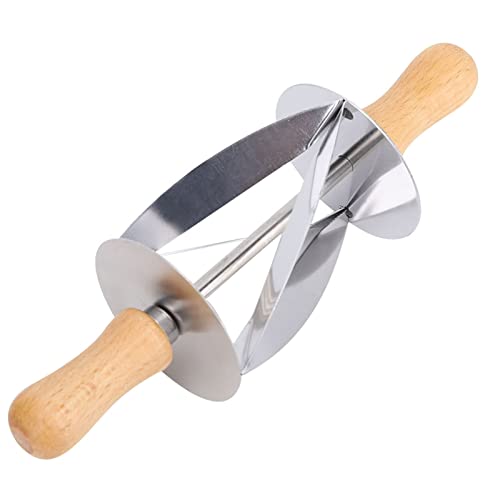 Stainless Steel Dough Cutter for Croissant Baking, Roller with Tight Welding, Easy to, Made of Food Grade Material, Round Rubber Wood Handle