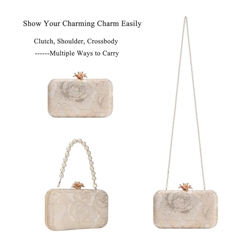 Image of Womens Vintage Floral Embroidery Clutch Evening Handbag Shoulder Bags Purse for Wedding Party Prom