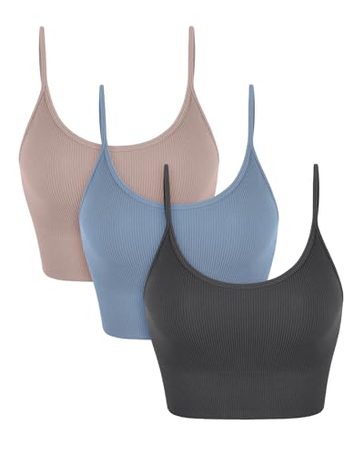 Image of ODODOS Seamless Sports Bra for Women Ribbed Camisoles Non Padding Yoga Bra Crop Tank Tops