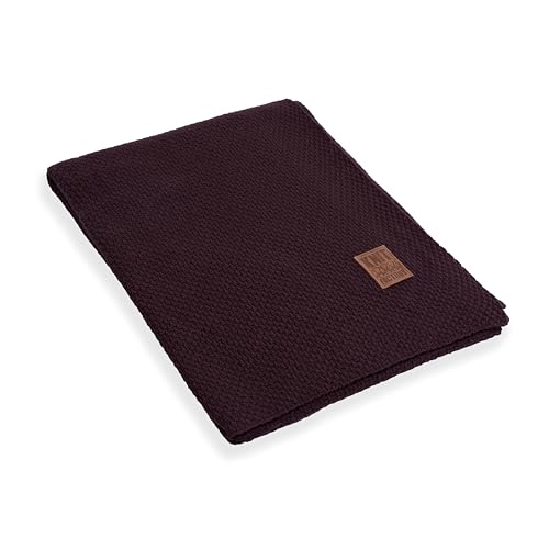 KNIT FACTORY - Jesse Gestrickte Decke - Wohndecke - Kuscheldecke - Gestrickte Sofadecke - Plaid aus Wolle - Wolldecke - Aubergine - 160x130 cm