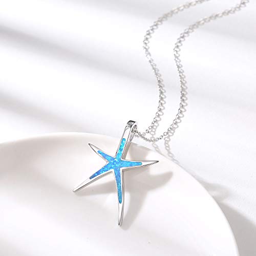 Cuoka Starfish Necklace, 925 Sterling Silver with Opal, Hawaiian Beach Nautical Ocean Pendant, Starfish Jewelry Opal Jewelry Valentine for Women Girlfriend2