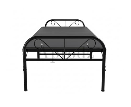 Image of APRODZ Metal Folding Bed Single Bed for Sleeping Single Foam Mattress | No Assembly Required |Powder Coated Bed with Headboard for Sleeping /Guests /Rented Apartments /Bedroom (2.5ft x 6ft Black)