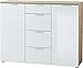 Produktbild Sideboard/Kommode Paterna, in Navarra-Eiche-Nachbildung/Weiß, Fronten mit Glasauflage, mit 4 Schubladen und 2 Türen, 134 x 105 x 40 cm (BxHxT)