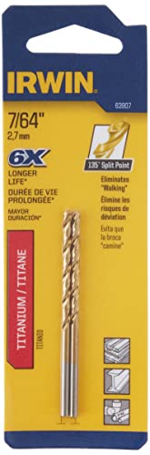 Irwin Tools 63907 Single Titanium Coated High-Speed Steel 135-Degree Split Point Drill Bit, 7/64", 7/64 Inches - Image 2