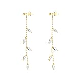 SLUYNZ Solid 925 Sterling Silver Droplet Dangle Earrings Chain for Women Teen Girls Olive Leaf Wedding Dangle Earrings Bridal Earrings (B-Gold Plated)