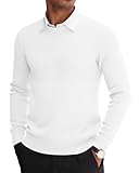 YTD Men's Crewneck Sweater Soft Casual Sweaters for Men Classic Pullover Sweaters with Ribbing Edge L White