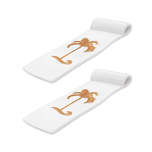 TRC Recreation Sunsation - Juego de 2 tumbonas flotantes de espuma de 1.75 pulgadas de grosor, color blanco con palma de bronce con reposacabezas para descansar y tomar el sol en piscinas, playas y