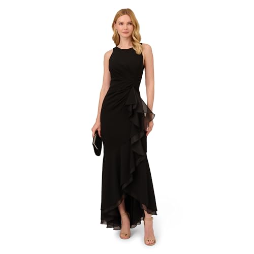 Image of Adrianna Papell Ruffle Crepe Halter Gown