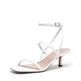 DREAM PAIRS Kitten Heels for Women, Strappy Square Open Toe Ankle Buckle Heeled Sandals Wedding Party Dress Shoes,Size 5,White,SDHS26004W