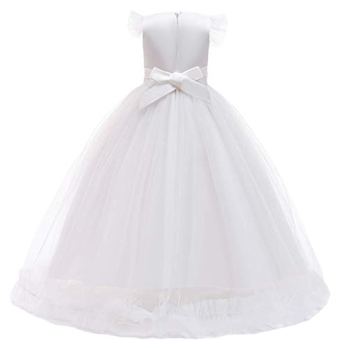 Big Little Girl Princess Embroidery Flower Lace Long A Line Pageant Dress Kids Floor Length Prom First Holy Communion Bowknot Dress Puffy Tulle Maxi Ball Gown For Wedding Party Birthday White 5-6 #TOP2