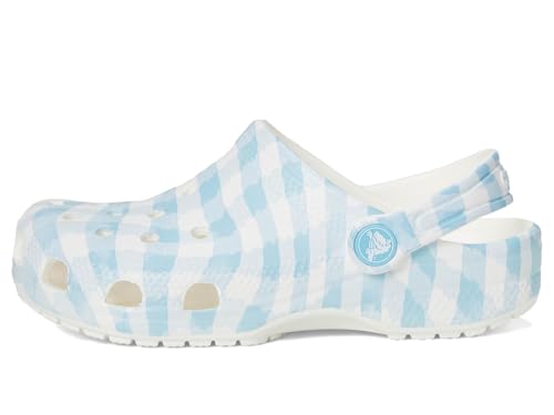 Image of Crocs Unisex Classic Clogs with Patterns and Graphics (Little Kid /Big Kid) White /Blue 1 Medium