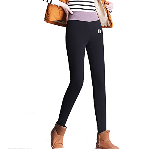 Aoleytech Thermo Leggings Damen Dickes Fleece Leggings, Schwarz Winter Warme Leggings mit Samt Gefüttert Hohe Taille Stretch 9/10 Hose(Schwarz-A, XS) Cover