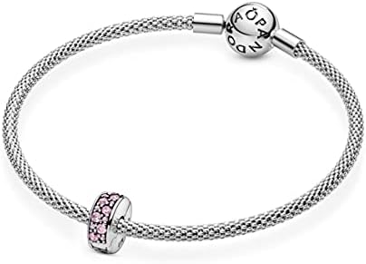Pandora Moments Women's Sterling Silver Pink Pavé Clip Charm for Bracelet