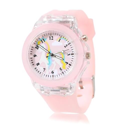 Vspek Unicorn Cartoon Watch for Girls -Luz Intermitente LED de 7 Colores Reloj de Pulsera Niña Multifunción, Reloj Unicornio Niña, Relojes Digital para Niños de 3 a 12 años (Rosa)