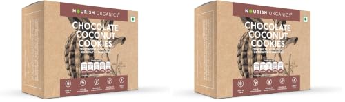 Image of Nourish Organics Chocolate Coconut Cookies | Wholesome Chocolaty Cookies with Coconut | Made with Cocoa, Oats & Cashews | High Fibre Snack | No Refined Sugar | 120g Pack (Pack of 2)