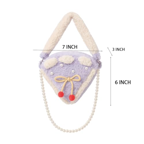 Bow Purse Fluffy Cute Pizza Shoulder Bag with Pearl Chain Mini Plush Handbag Sugar Detail Kawaii Gift Women3