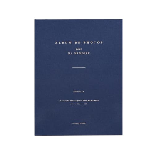 Aesthetic Simple Lovely Korean Hard Cover 4 x 6 in Photo Album Book for couples, family, baby, wedding - holds 100 photos includes 50 double sided memo slips/spiral bound (Navy)