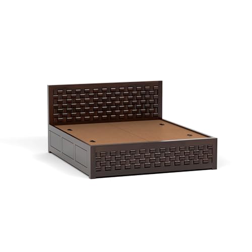 Image of NIWAR Sheesham Wood Queen Size Bed with Storage Box | Solid Wooden Queen Size Cot | Double Bed with Box for Home (Walnut Finish)