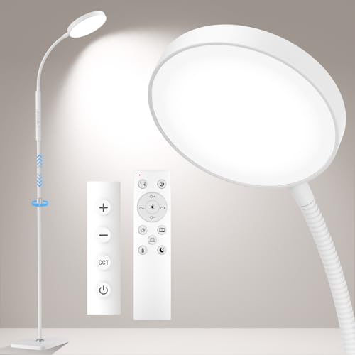 PACOVY Floor Lamp, Adjustable Height Floor Lamps for Living Room Bedroom, 120 LED Super Bright Standing Lamp Remote & Touch Control Dimmable Gooseneck Tall Stand Reading Lamp for Office Craft, White