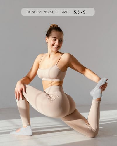 Image of yeuG Pilates Socks for Women Non Slip Grip Socks for Yoga, Barre, Hospital, Barefoot Grippy Yoga Sock Womens Gifts 4 Pairs