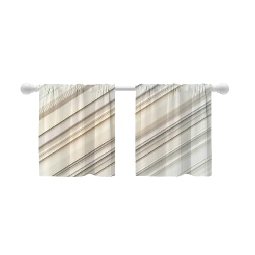 Shrahala Modern Sleek Monochromatic Scheme Tier Curtains for Kitchen Windows, Light Cream Background Cafe Curtain Multilayer Polyester Blackout Half Valances for Windows 2 Pack 26 X 24 in