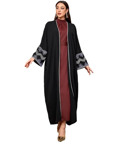 Image of Women's Ethnic Embroidery Muslim Abaya Open Kimono Cardigan Jalabiya