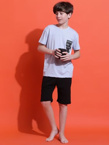 Image of Li'l Tomatoes Boys 100% Cotton Night Suit | Summer T-Shirt & Shorts Set | Soft & Breathable Sleepwear | 9-16 Years