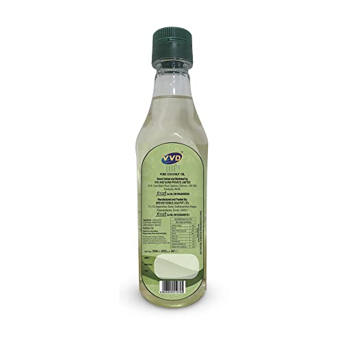 Image of VVD Lite Pure Coconut Oil 500ml Bottle | Pure Coconut Oil for Cooking | Natural Coconut Cooking Oil | Rich Coconut Aroma & Taste | Traditional Cooking Oil | Free from Argemone Oil | Non - sticky | Non-greasy | Less Viscous