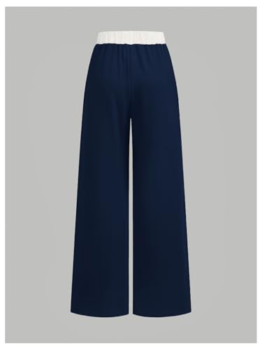 Image of RoseSeek Girl's Baggy Sweatpants Letter Patched Wide Leg Pants Elastic Waist Long Trousers Joggers Trendy