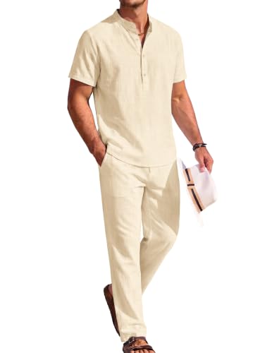 COOFANDY Men's Cotton Linen Casual Outfit Set