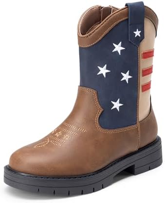 DREAM PAIRS Boys Girls Cowboy Boots Kids Western Riding Mid Calf ...