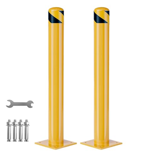 Image of GarveeLife Heavy Duty Steel Safety Bollards 42 in,2 PC Steel Parking Bollards Post,Removable Bollards for Warehouse, Garage, Parking Lot,Reflective Tape, Anchor Bolts Included,4.5 in Diameter