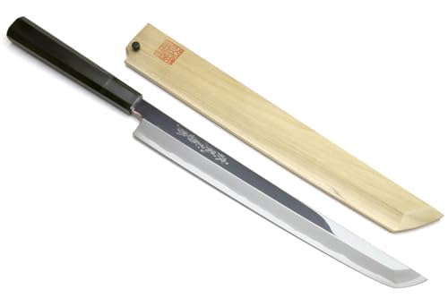 Yoshihiro Aonamiuchi Blue Steel #1 Mirror Polished Sakimaru Takobiki Sushi Sashimi Japanese Knife Ebony Handle (10.5'' (270mm))